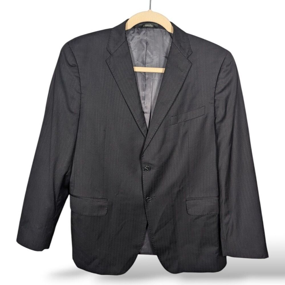 Ermenegildo Zegna Jacket Mens 44S 2 Button Wool Silk Blazer Striped Black